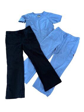 Dickies Black Label Scrub Set Lot of 1 Top 2 Pants Womens Lg Blue Black